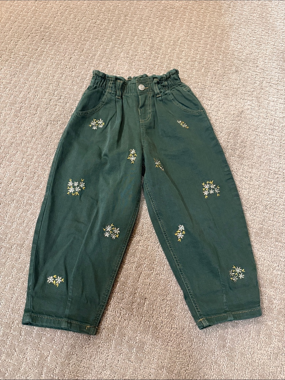 Zara Dark Green Floral Embroidered Jeans